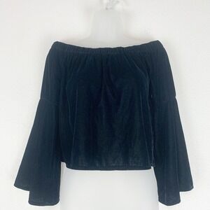 Hollister‎ Shirt XS Witchy Whimsigoth Velvet Boho Feminine Black Bell Sleeve Top